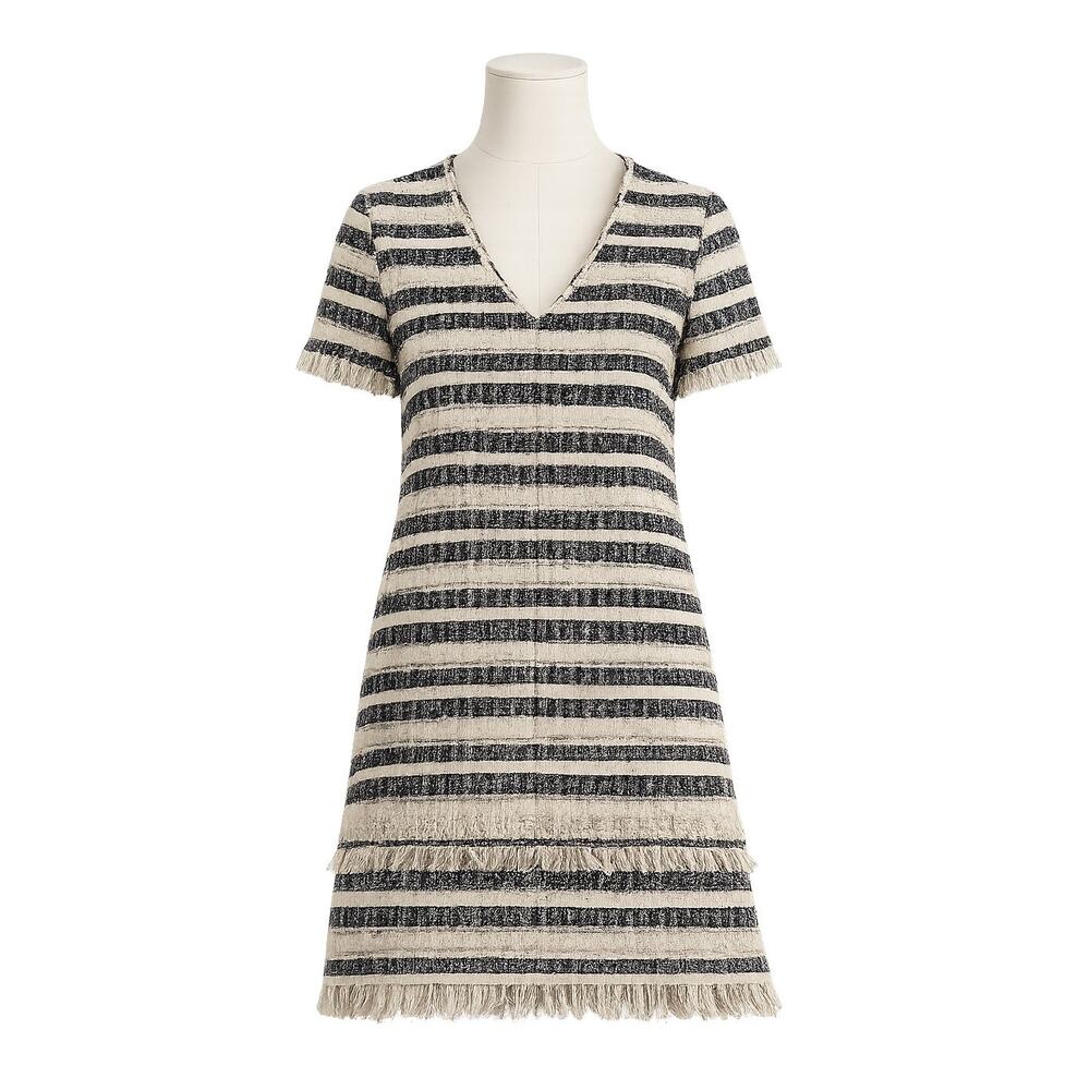 Zara Basic Collection Tweed Fringe Shift Dress – Striped – Size S